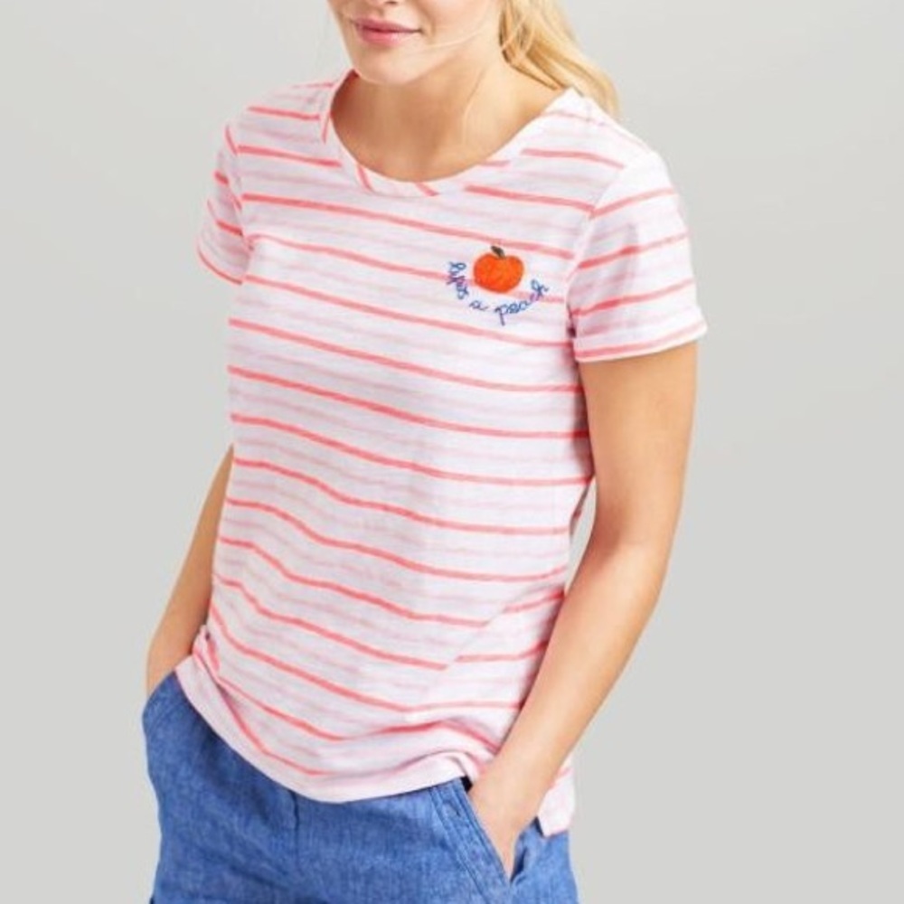 Joules Nessa Pink‎ Striped Embroidered Lifes a Peach T-Shirt Size US 4